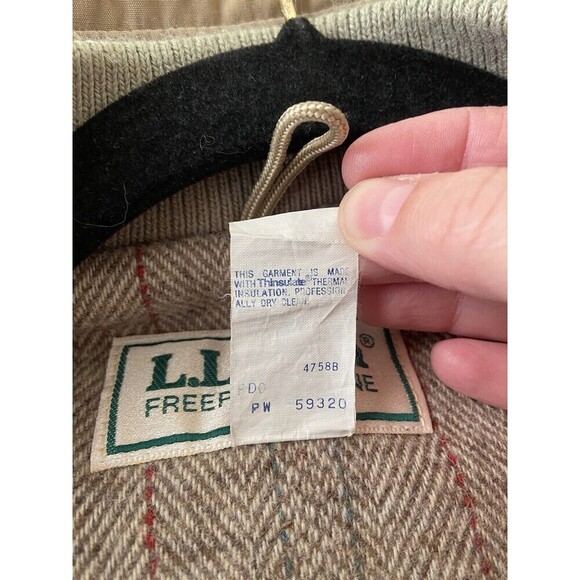 L.L.Bean Coat Mens Large Tan Nylon Parka Wool Lined Snap Front Herringbone Liner - Picture 8 of 16